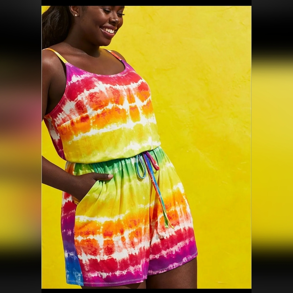 Torrid Love Pride Tie Dye Rainbow Soft Jersey Romper Playsuit 1